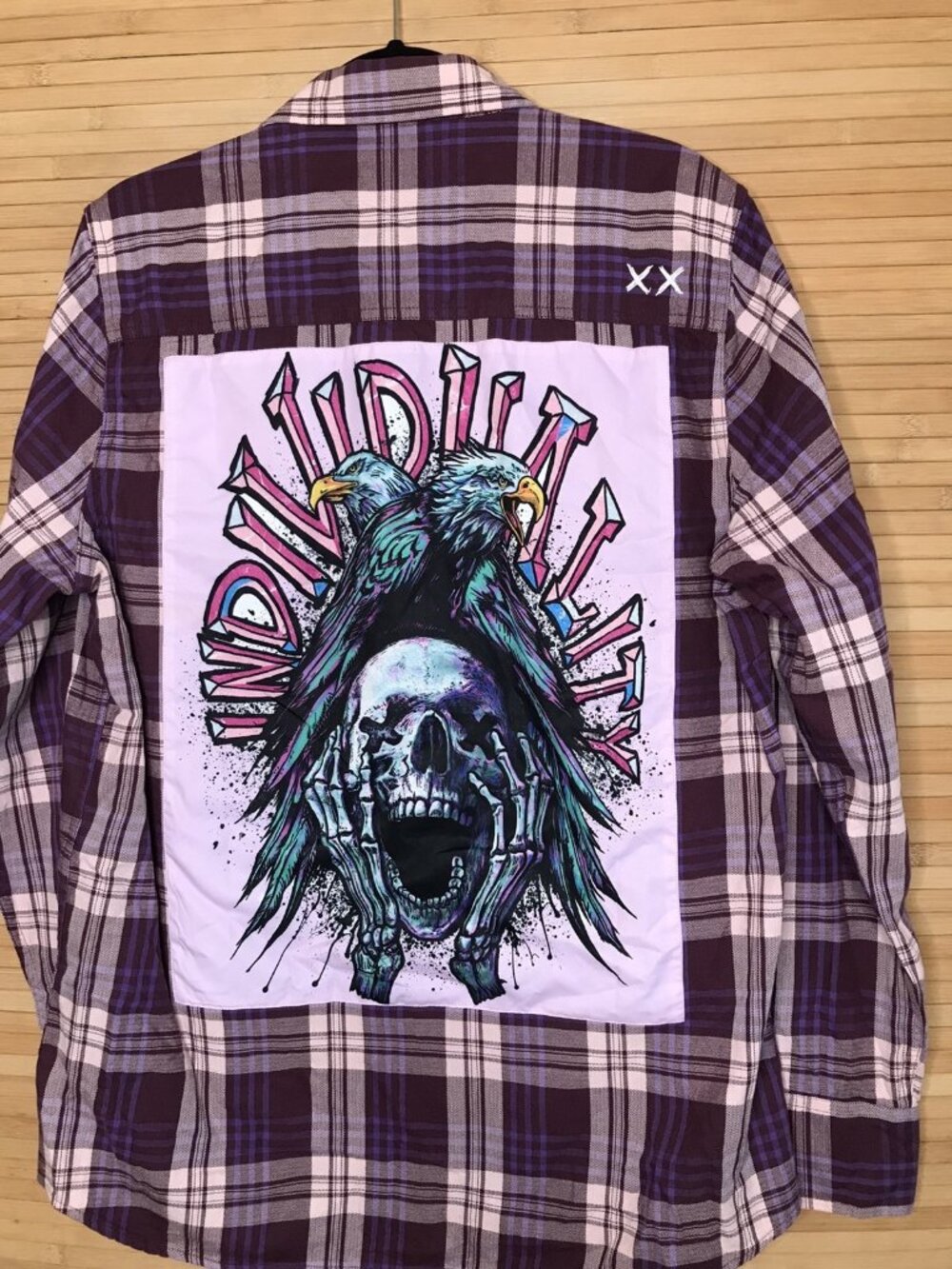 Cult Of Individuality Plaid purple screaming skull eagles Men's Shirt sz Medium